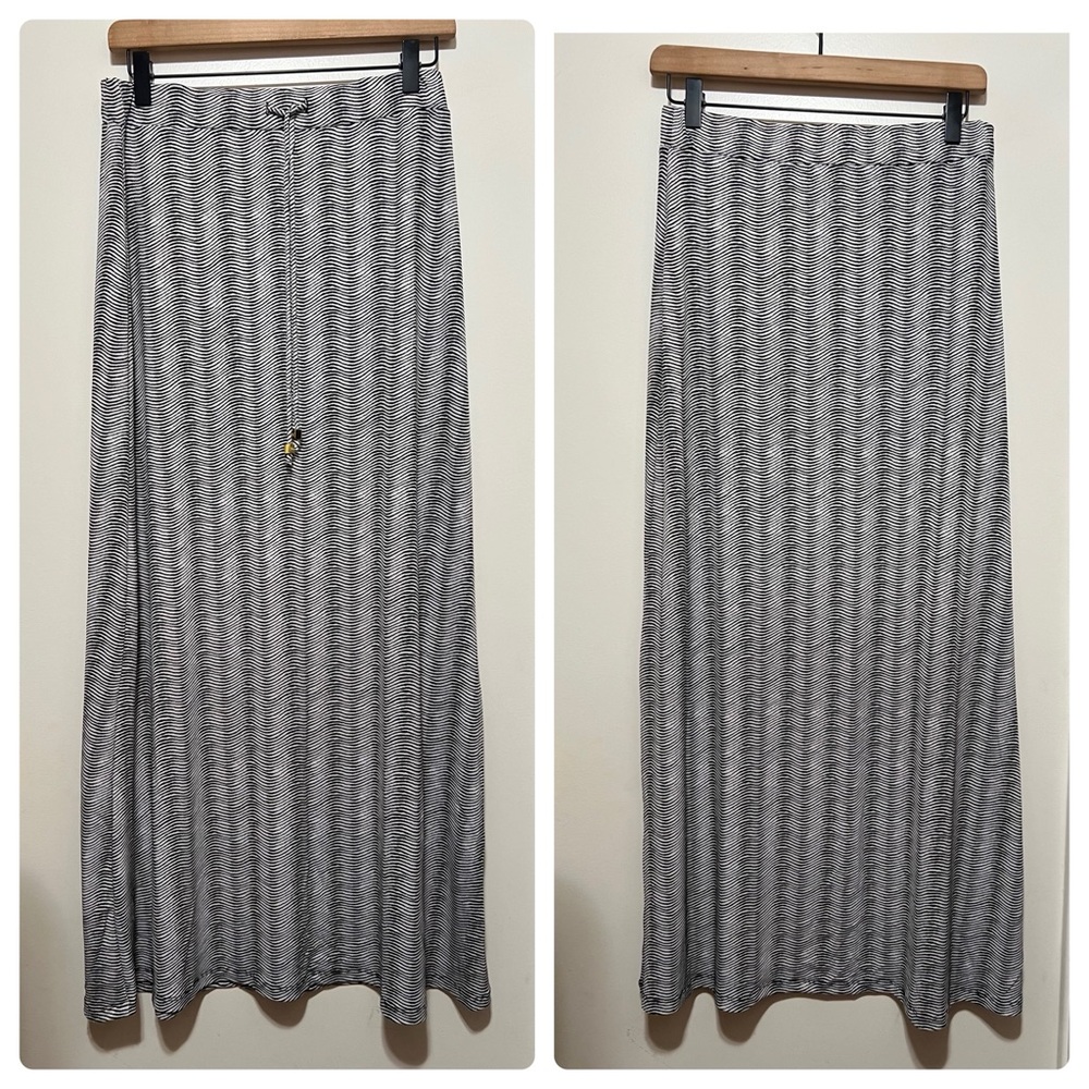 Michael Kors Womens Maxi Skirt Small Black Wave Print Pull On Drawstring Stretch